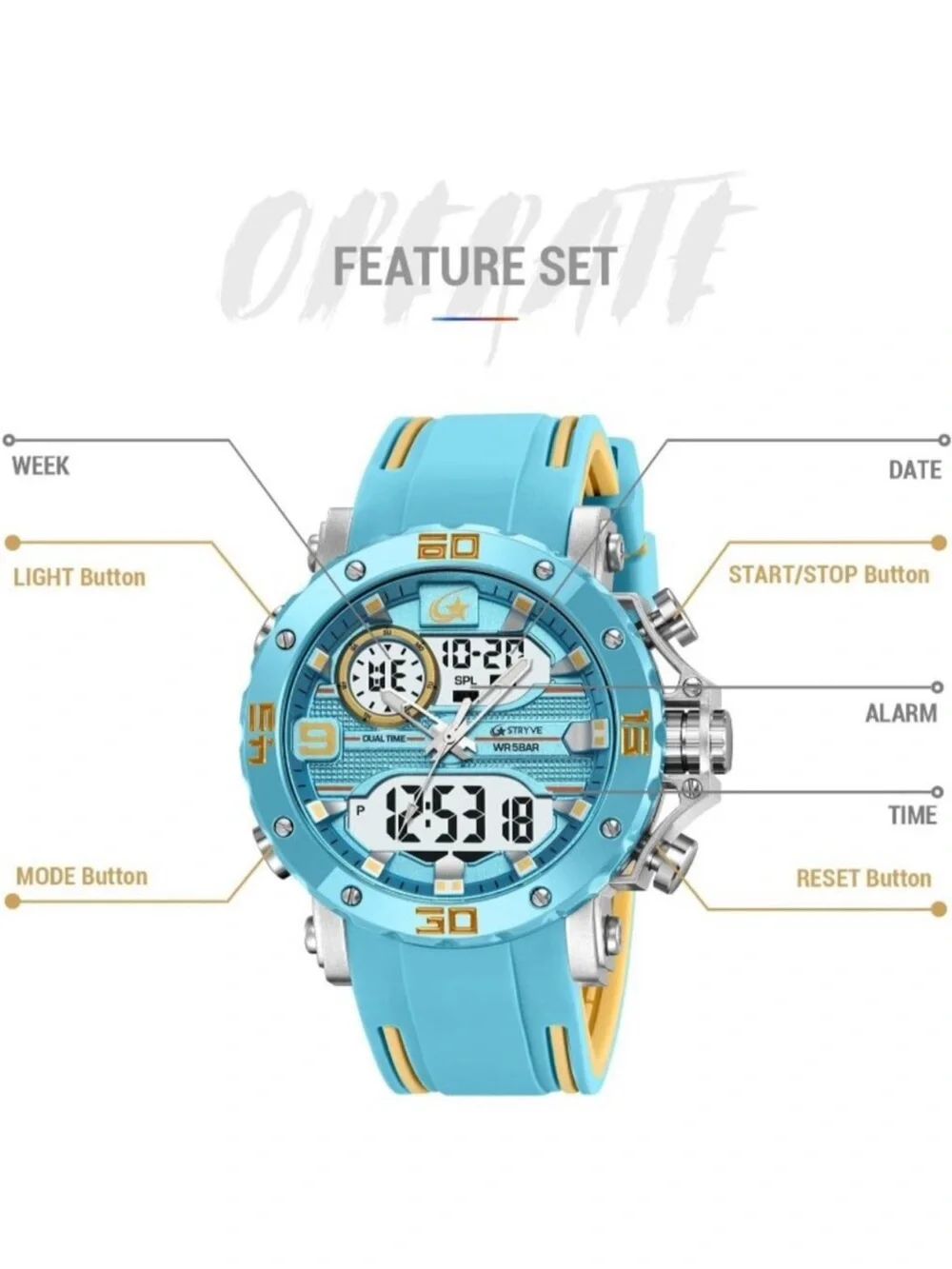 Men's White Analog Quartz Silicone Band Waterproof Multifunction Digital Watch